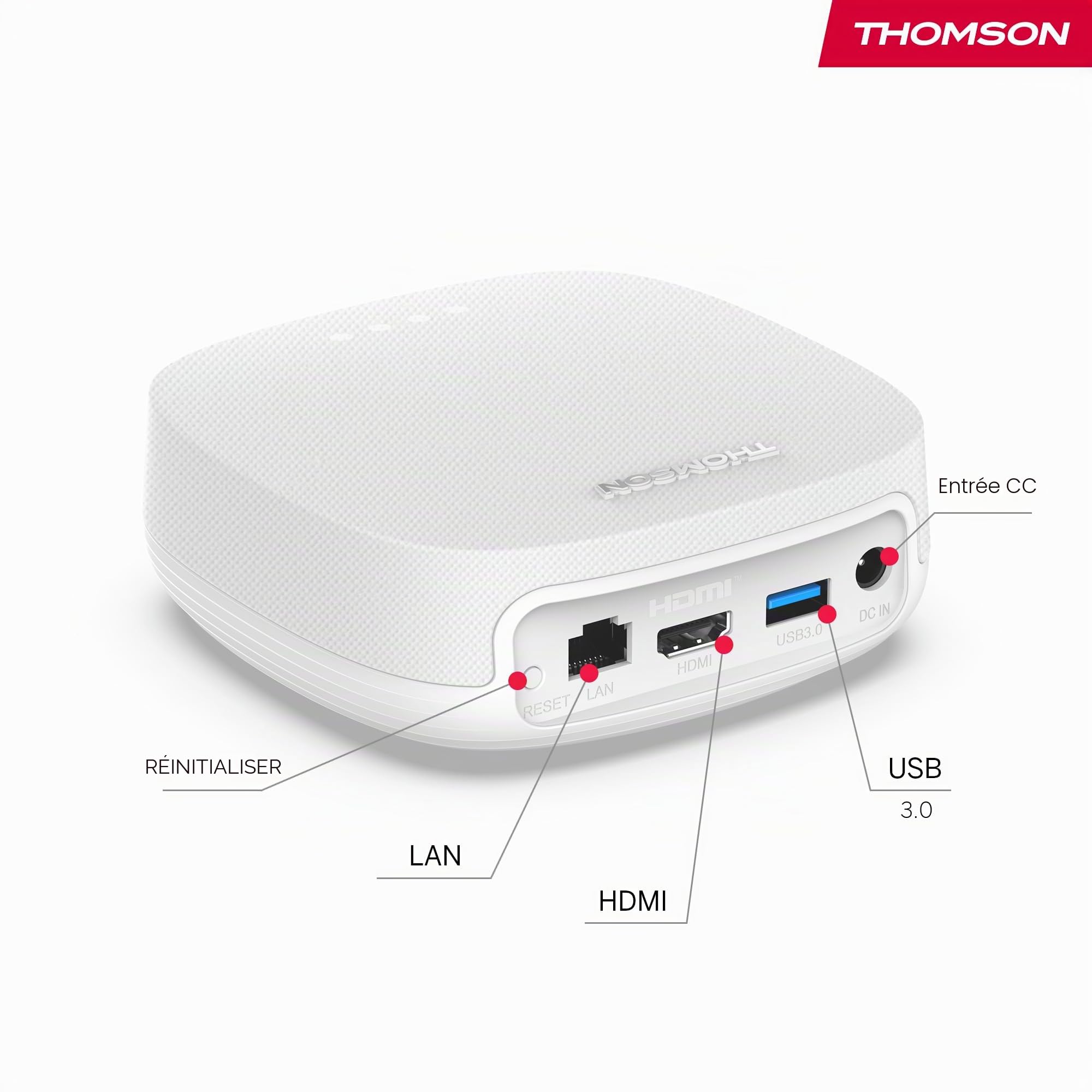 Thomson Streaming Box Plus 270 Blanc, Google TV, 4K UHD, Haut-Parleur intégré pour Commande vocale Mains Libres, Google Cast, Netflix, Disney+, Wi-FI, Adaptateur Secteur Multi-Prises, 3 Go de RAM, 32