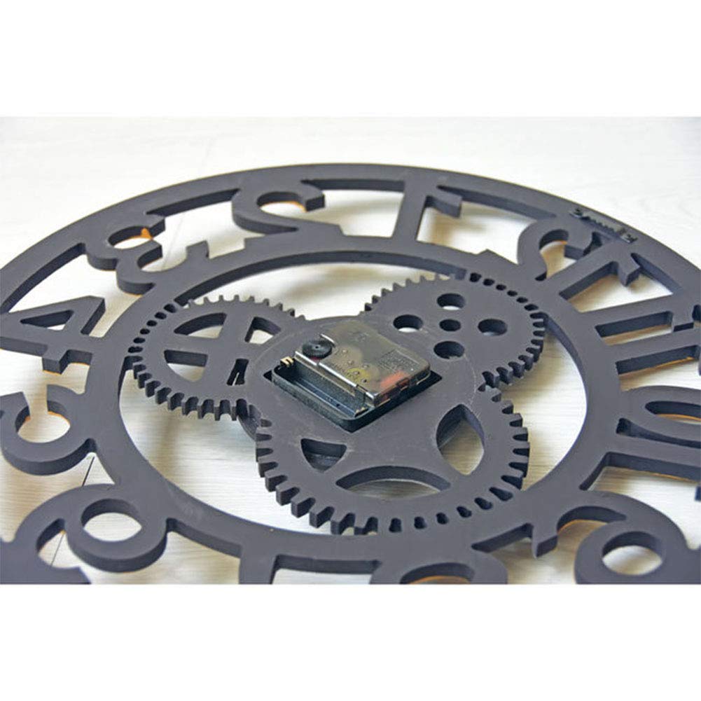 Orologio da parete a pendolo, silenzioso, con scheletro, quadrante aperto, analogico, numeri arabi, orologio da parete meccanico rotondo in MDF 40x40 cm