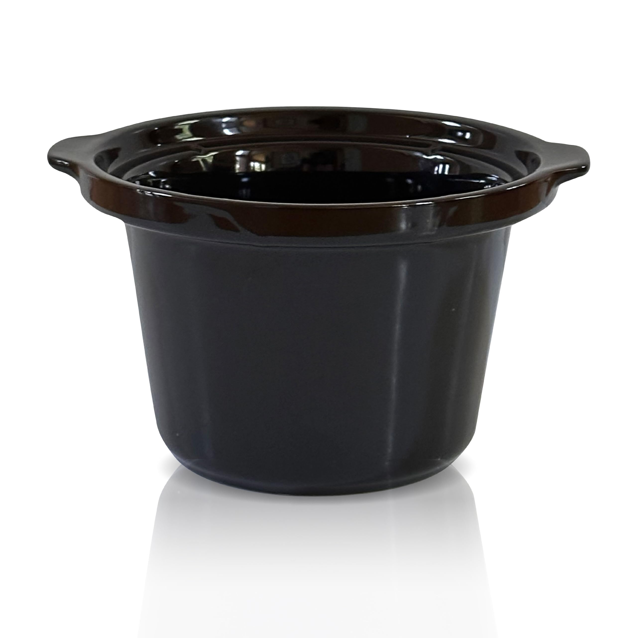 Image of a 2-quart ceramic pot filled with food, highlighting premium quality, food grade, heat resistant, and dishwasher safe features
