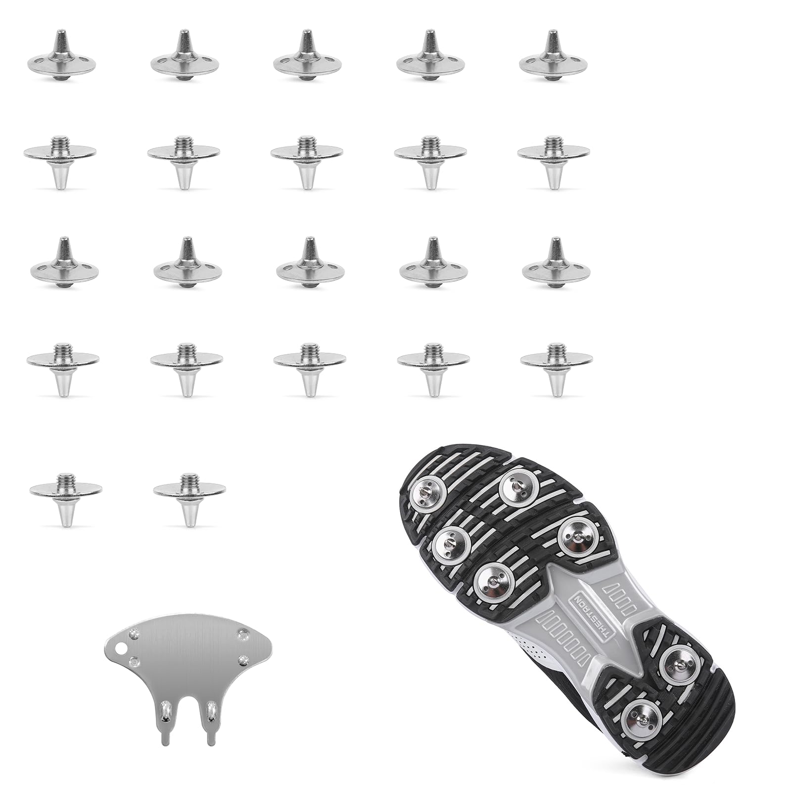 Replacement Cricket Spikes for Cricket Shoes, 23PCS Silver Threaded Metalwith Wrench, Enhanced Traction for Golf Sports and Field Activities,Suitable for Track Athletes