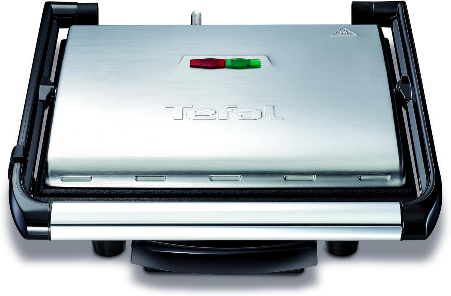 Tefal GC241D Grill con placas antiadherentes, Toque frío, Bandeja recoge jugos extraíble, Paninis, carne, pescado y asar verduras, Negro/Plateado, Potencia de 2000 W