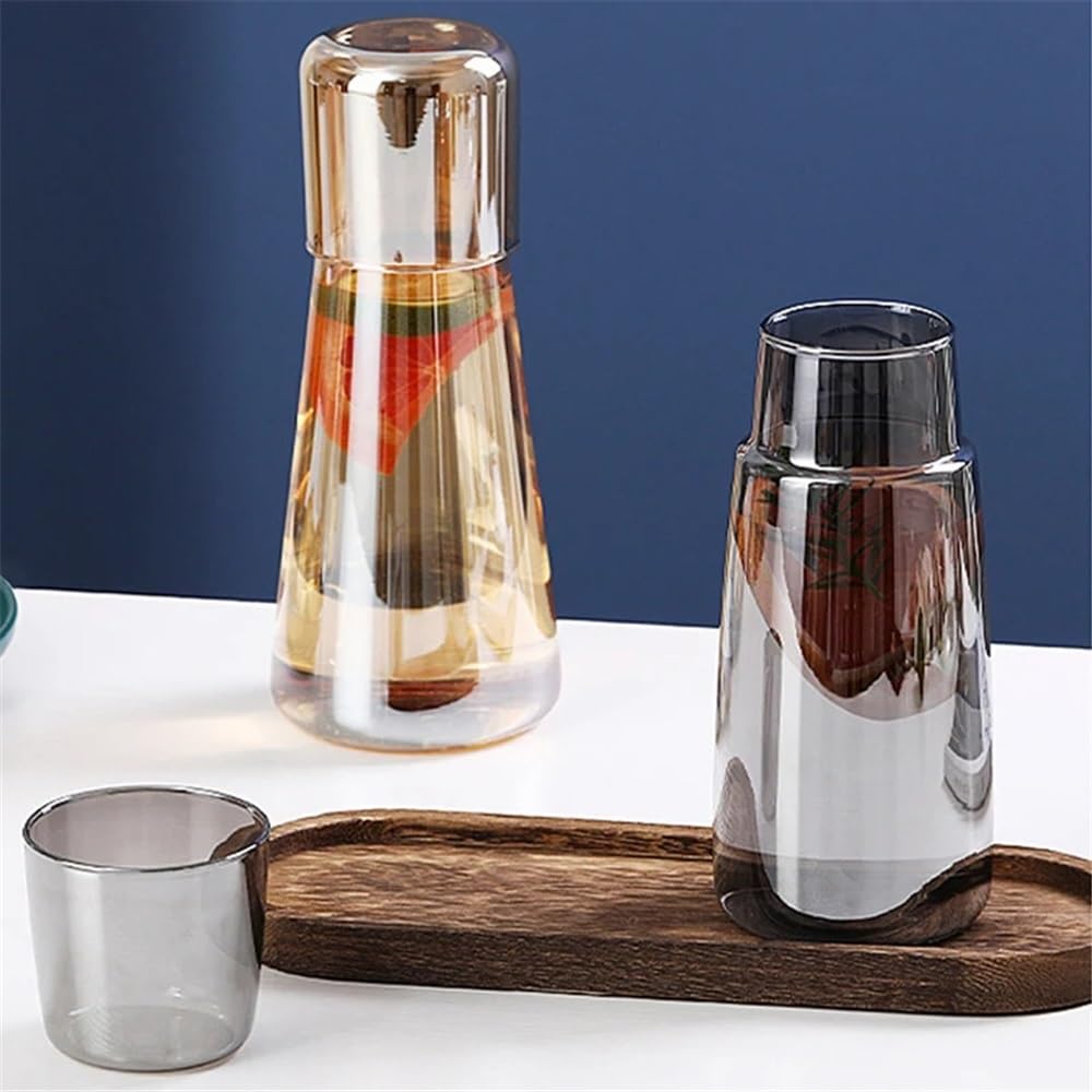 Jarras Agua Juego de tetera de vidrio de 850 ml, jarra de agua transparente con taza de vidrio for agua fría y caliente, tetera for la mesita de noche del hogar Jarra de Té Helado(Bruin)