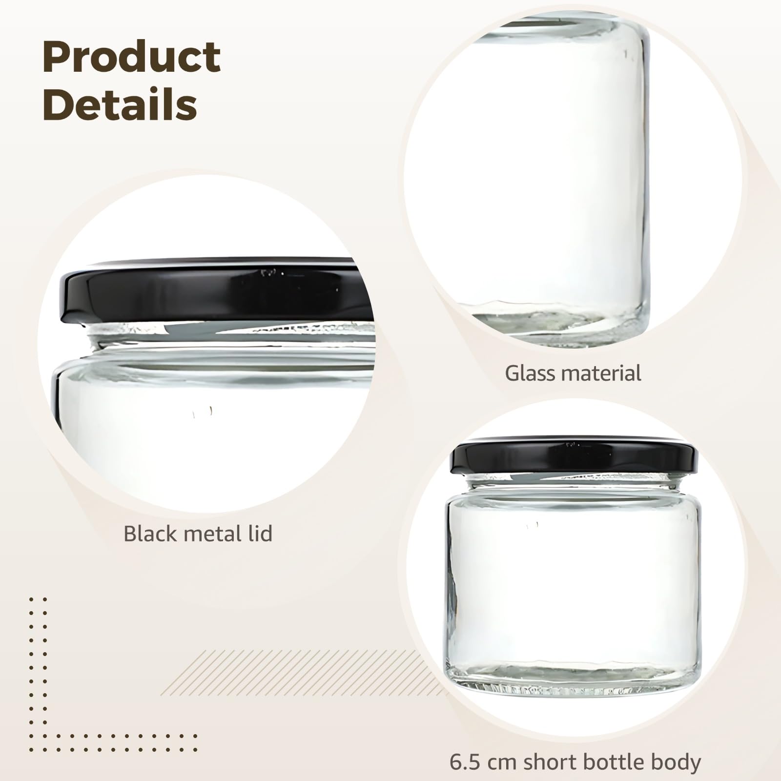 12 Stück Glasbehälter, 150 ml, rund, lebensmittelecht, mit schwarzem Deckel, BPA-frei, für Marmelade, Honig, Hochzeitsgeschenke, kleine Gläser, 6,8 x 6,5 cm