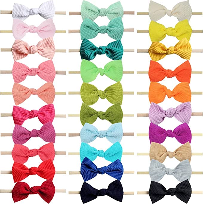 30PCS Baby Nylon Headbands 3.75Inch Hair Bows Soft Nylon Hair Bands Hair Accessories for Baby Girls Newborns Infants Toddlers