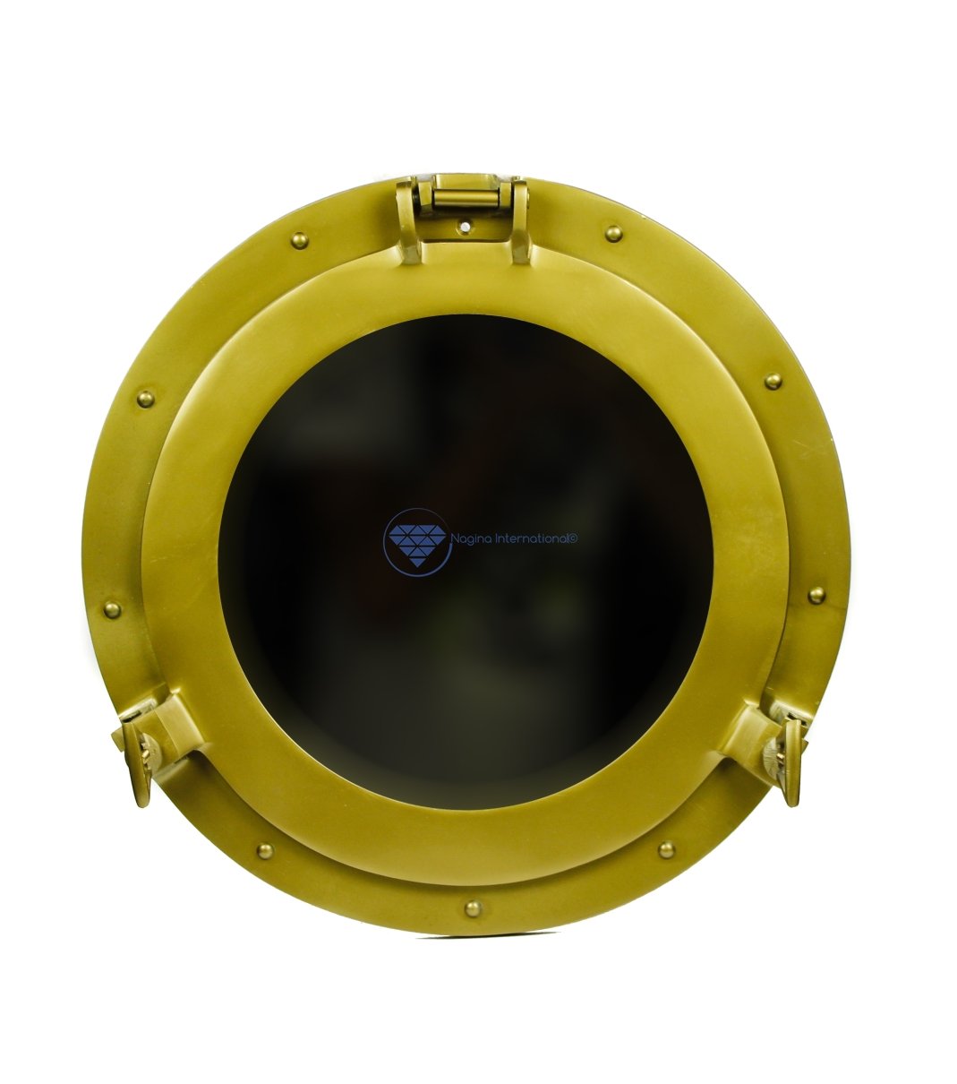 Nagina International Powder Coated Antique Brass Finished Nautical Ship's Porthole Mirror And Windows | Wall Decor Mirror Gifts & Collectibles (10 Inches, Plane Mirror)