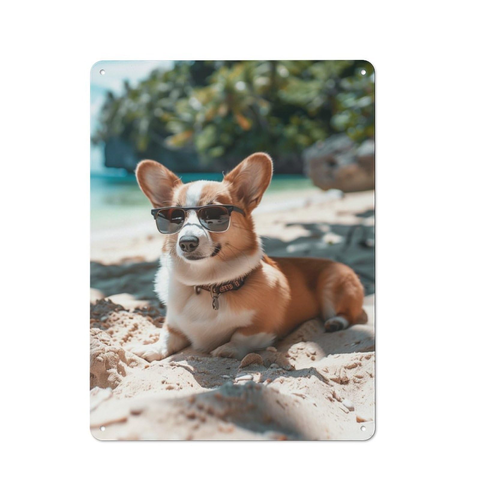 Junmoney Corgi Tropical Beach Chill Tin Wall Plaque 40X30cm With For Guest Room Or Hallway, For Metal Sign Collectors, For Garage And Workshop Walls