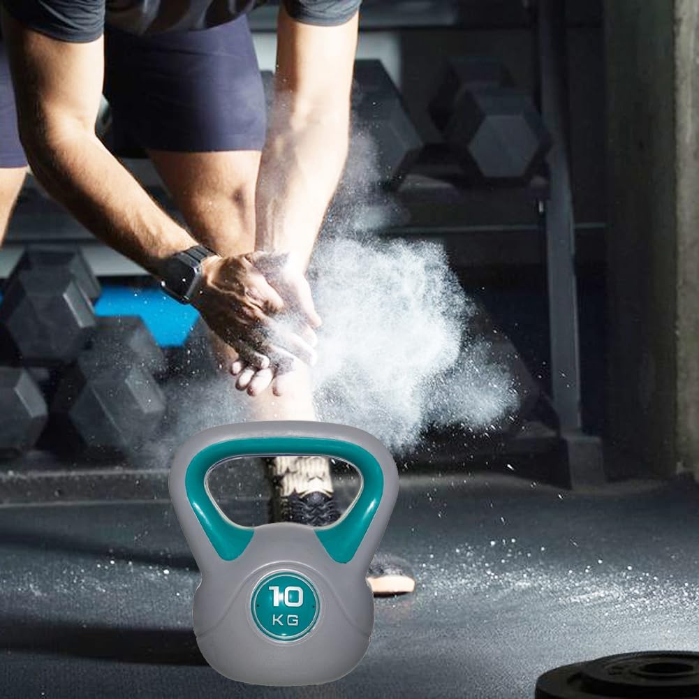 BAKAJI Kettlebell in Ghisa per Palestra e Riempimento Cemento, Fitness, Riabilitazione, Esercizio, Allenamento Forza, Impugnatura Ergonomica Anti-Scivolamento, Fondo Piatto (10, Chilogrammi)
