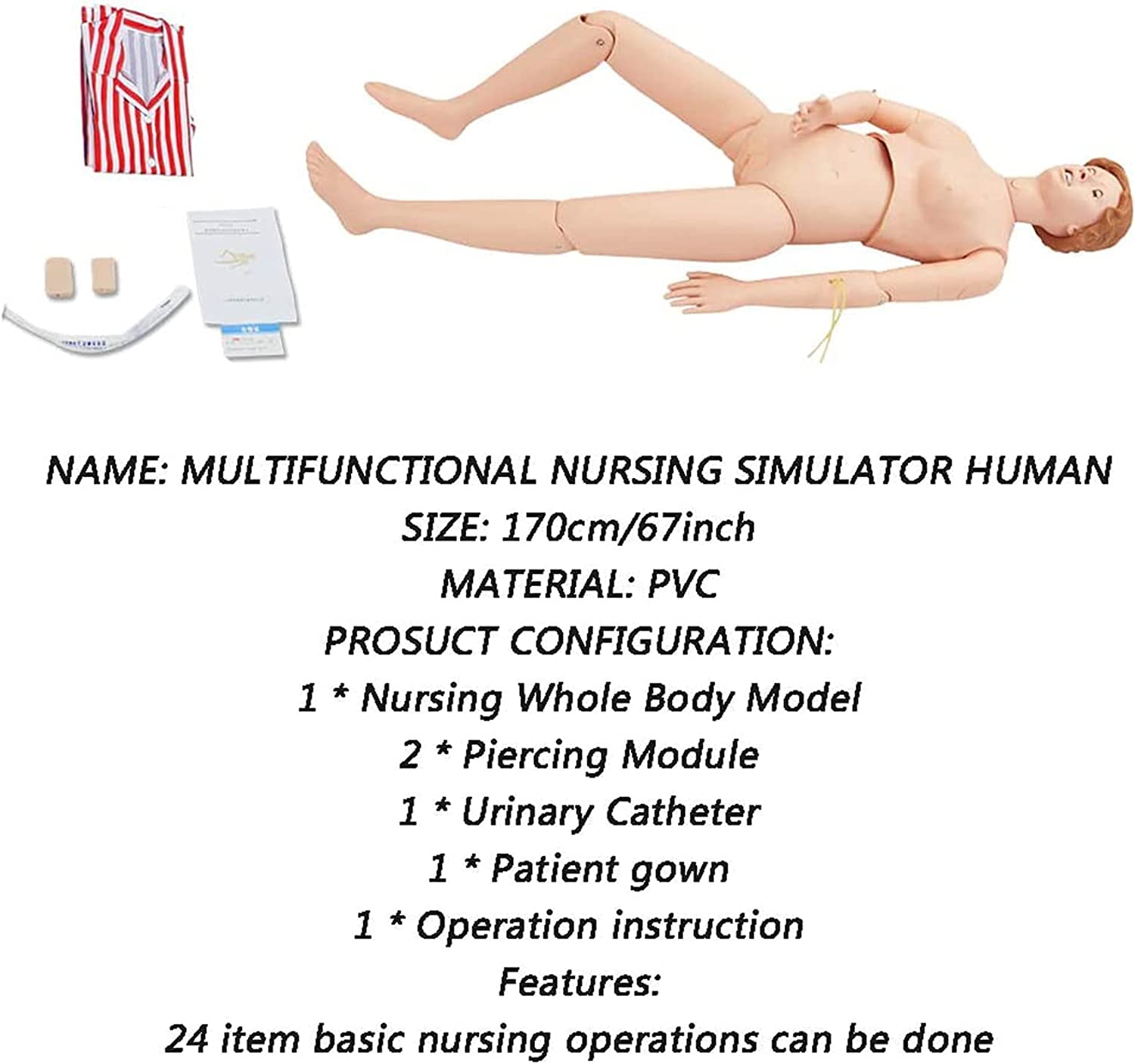Hochwertige Krankenkompetenzen Training Manikin Patient Care Life Size 67 Zoll Ganzkörper Mannequin for Krankenpflege medizinische Ausbildung Unterricht medizinische Versorgung medizinische Versorgung