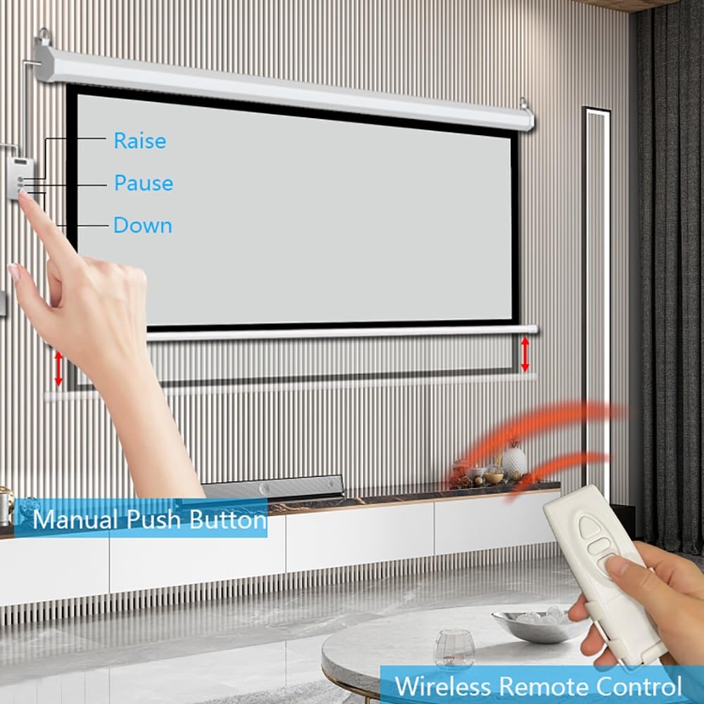 Schermo proiettore motorizzato da 60 Pollici, 16:9 HD, Schermo di proiezione da 72 Pollici con Telecomando, Montaggio a soffitto o a Parete, per Home Theater, Video Movie Night(80 inch 16:9)