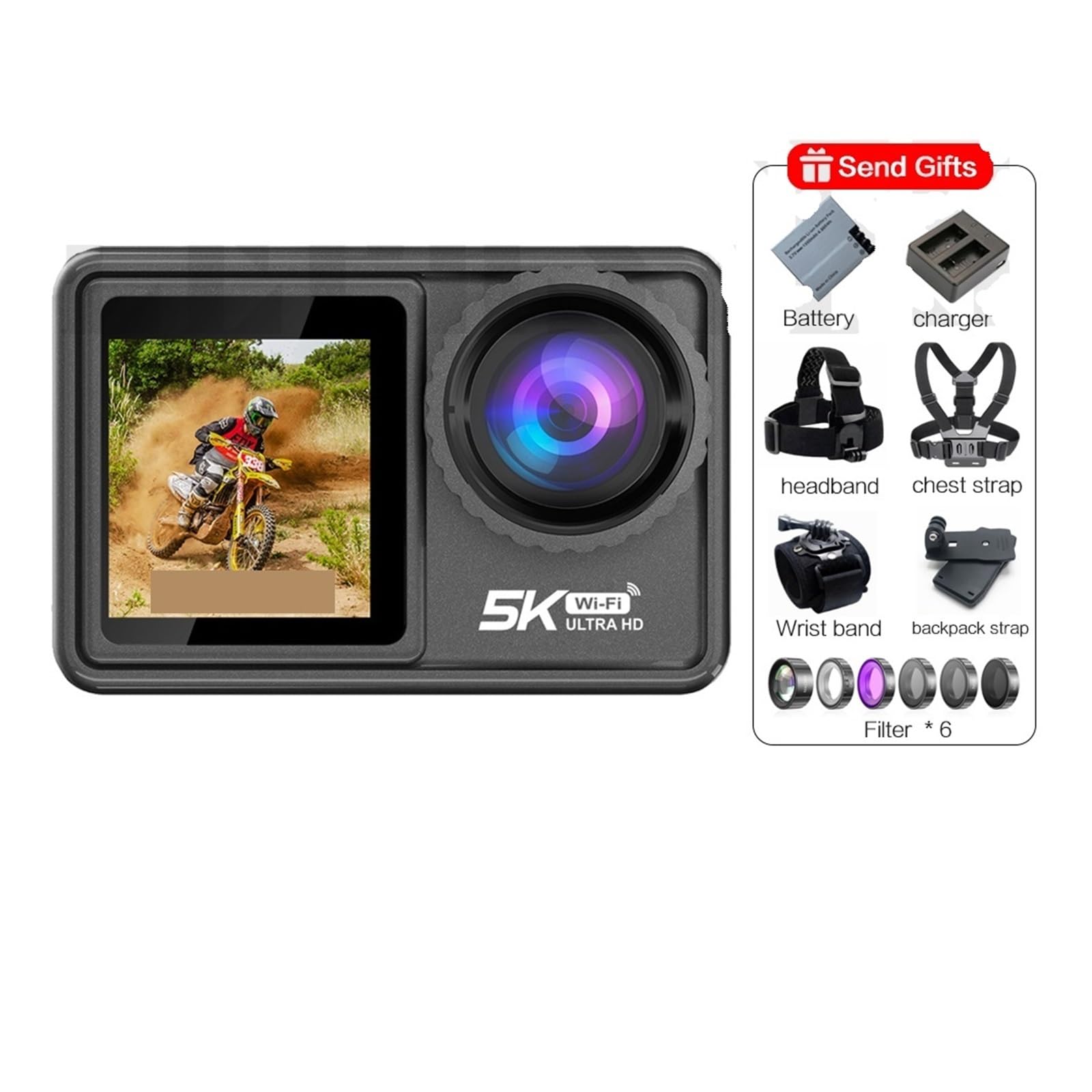 Kamera akcji 5K 4K 60FPS wymienny obiektyw 48MP Zoom elektroniczny aparat stabilizujący WiFi kamera do vloga Z łatwością Uchwyć Wspaniałe Chwile(32GB,Action Camera 5K F)