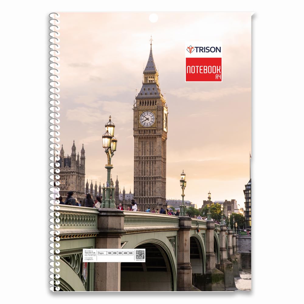 Trison Quaderno a spirale A4-6 soggetti separatore - Riga singola, copertina morbida, 400 pagine, 65 GSM, 21x30 cm