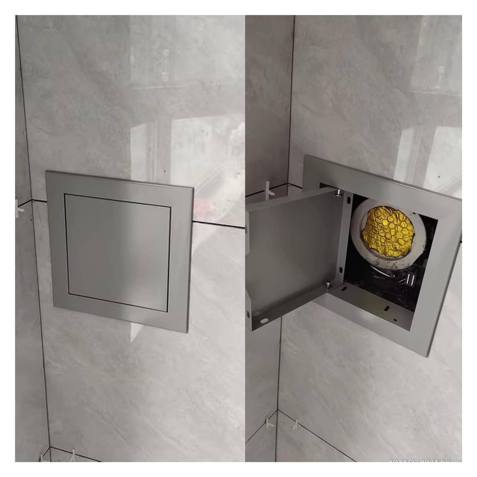 Puerta de acceso con agujero de pared metálica y apertura izquierda para proteger conexiones