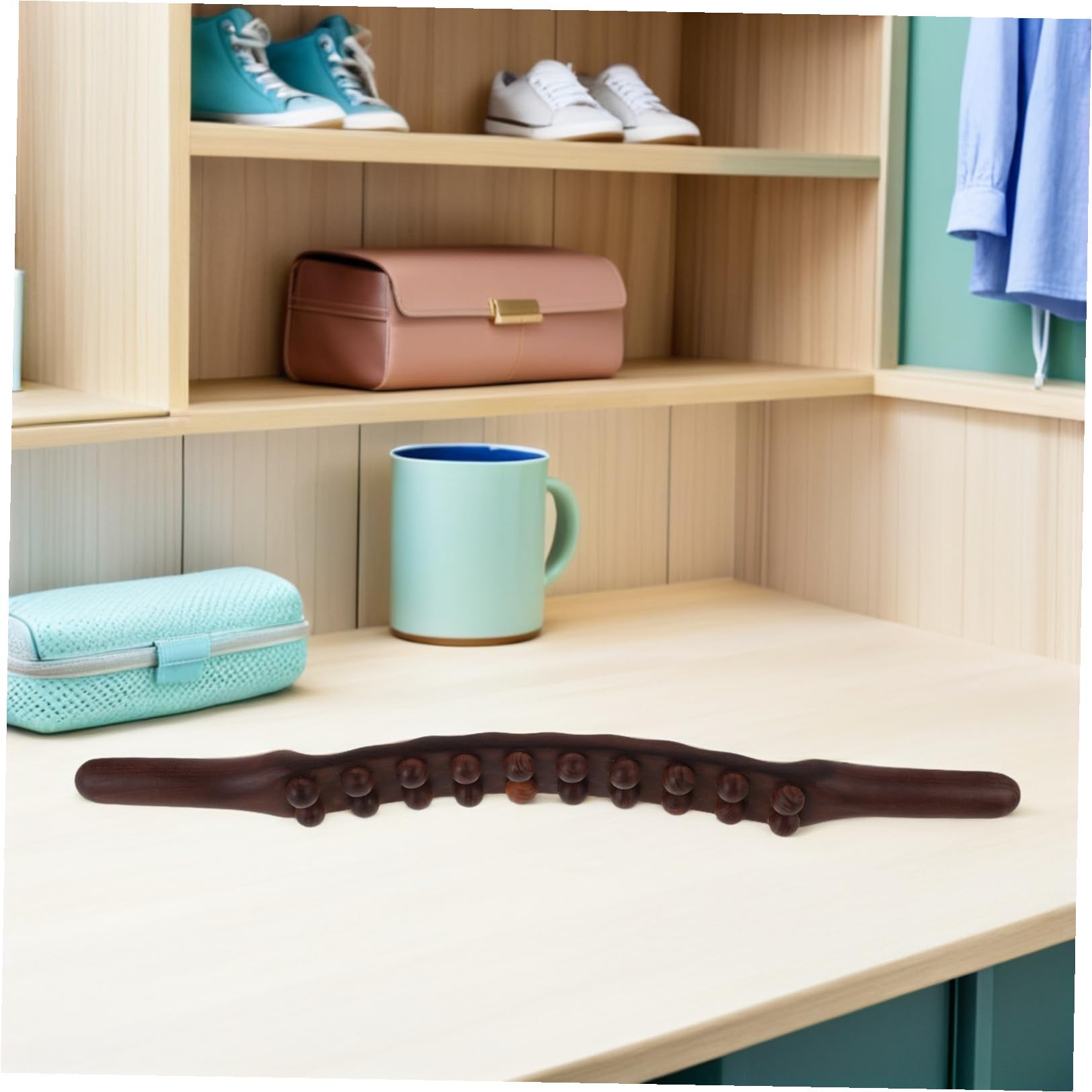 MAGICLULU Doppelreihige Massagerolle aus Karbonisiertem Holz 2 Stück mit 20 Perlen für Körpermassage und Verbesserte Wärmeleitung für Spa und Professionelle Schönheitssalons