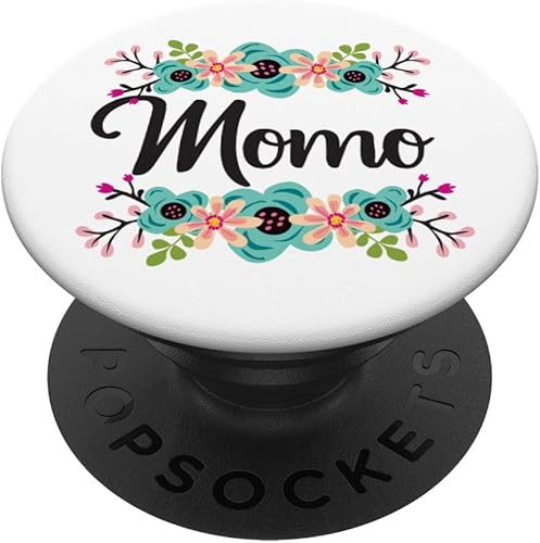 Momo Gifts from Grandkids Floral Personalizado Nombre Regalo PopSockets Agarre y Soporte para Teléfonos y Tabletas, Negro