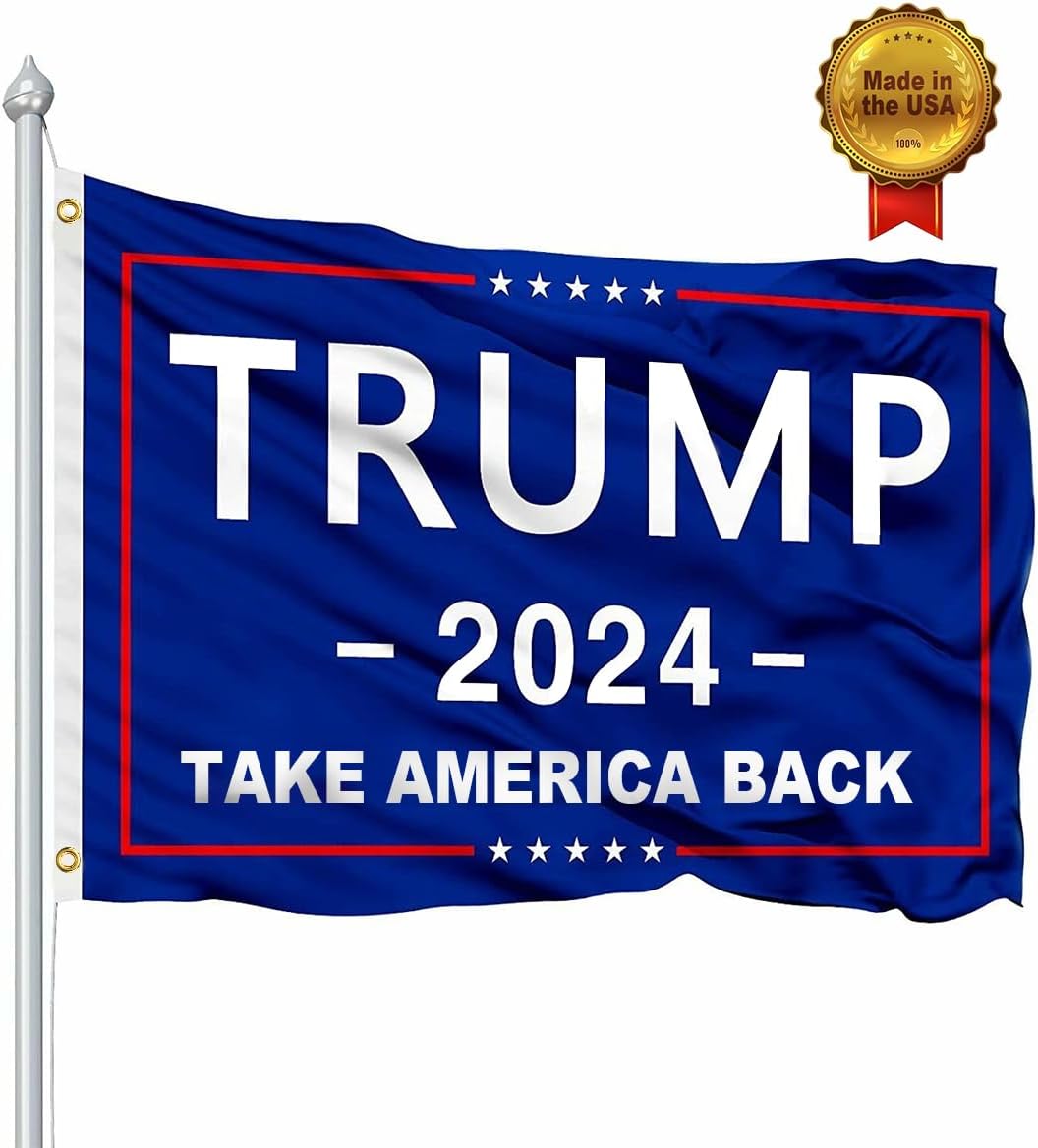 Trump 2024 Flag, Blue Trump Banner with 'Take America Back' Font, 3x5 Feet Trump Flag with Brass Grommets, Vibrant Polyester ,American Flag Bright Anti-Ultraviolet Fading, Show Your Patriotism with Pride. Patriotic Blue