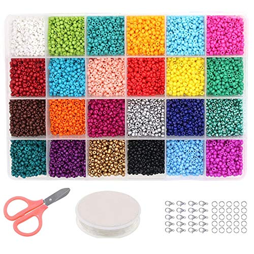 Sucute 3mm Ponyperle, 24 Perlen Glasperlen, ca. 14400 Stück Rohrperlen für Armbänder Kits mit Behälter Box für DIY Schmuckherstellung Cover