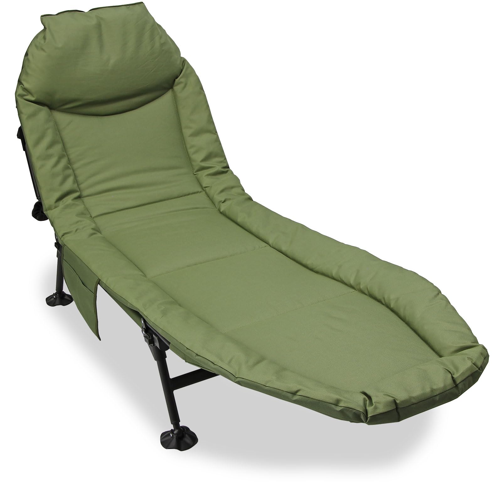 Fishing Bed Chair 6 Leg Adjustable Padded Mattress with Built-In Pillow Folding Camping Carp Fishing Bed with Mud Feet Side Pocket Durable Steel Frame 199x65x31cm
