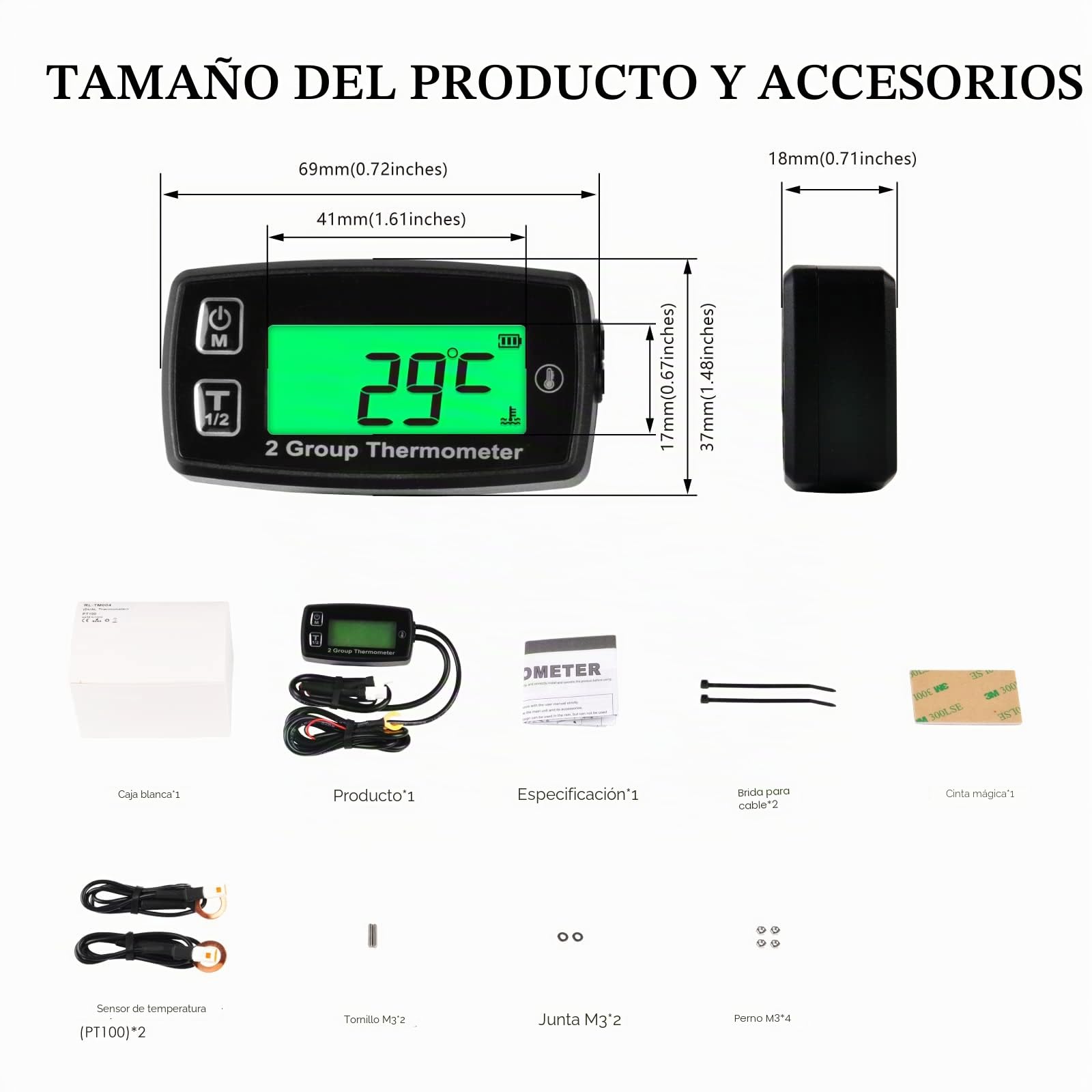 Termómetro de Motor LCD Digital Dual Indicador de Temperatura Termómetro de Motocicleta Alerta de Temperatura para Camión Volquete Scooter Motor ATV Fuera de Borda Motor de Moto