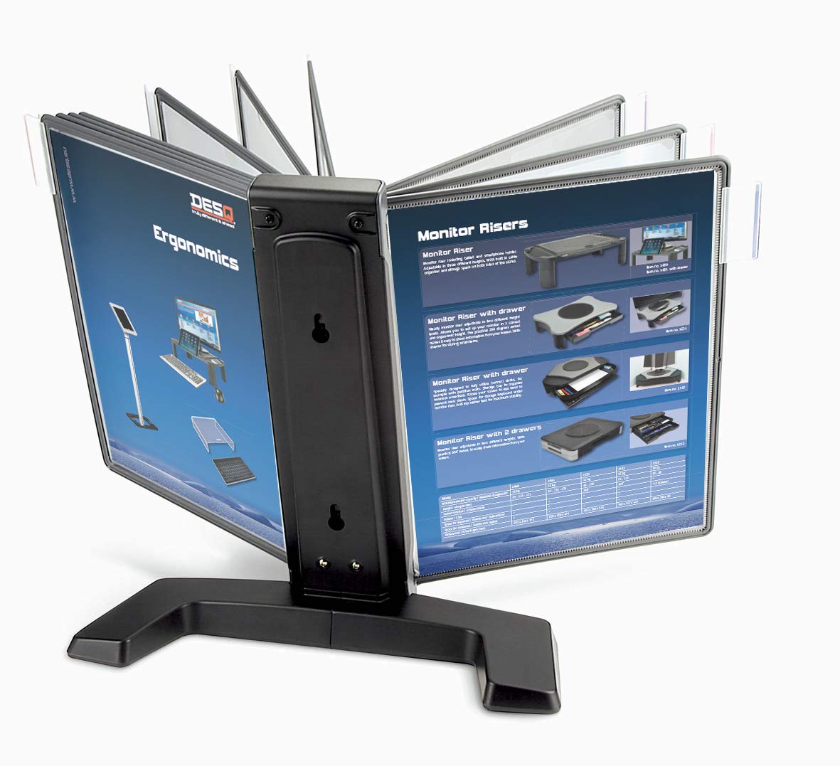 DESQ® Set di 10 pannelli di visualizzazione da tavolo, con base in metallo, formato A4, espandibile dopo 20 o 30, opaco antiriflesso