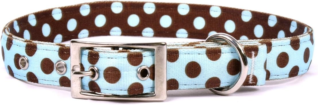 Yellow Dog Design Blue and Brown Polka Dot Uptown Dog Collar Fits Neck 24 to 27", X-Large/1" Wide