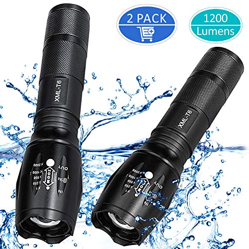 Lampe Torche LED,Gvoo Lampe de Poche Militaire Poche LED Cree LED 1200 Lumens Puissante 5 Modes Intensité Ajustable étanche IPX4,Batterie non fournie(300)