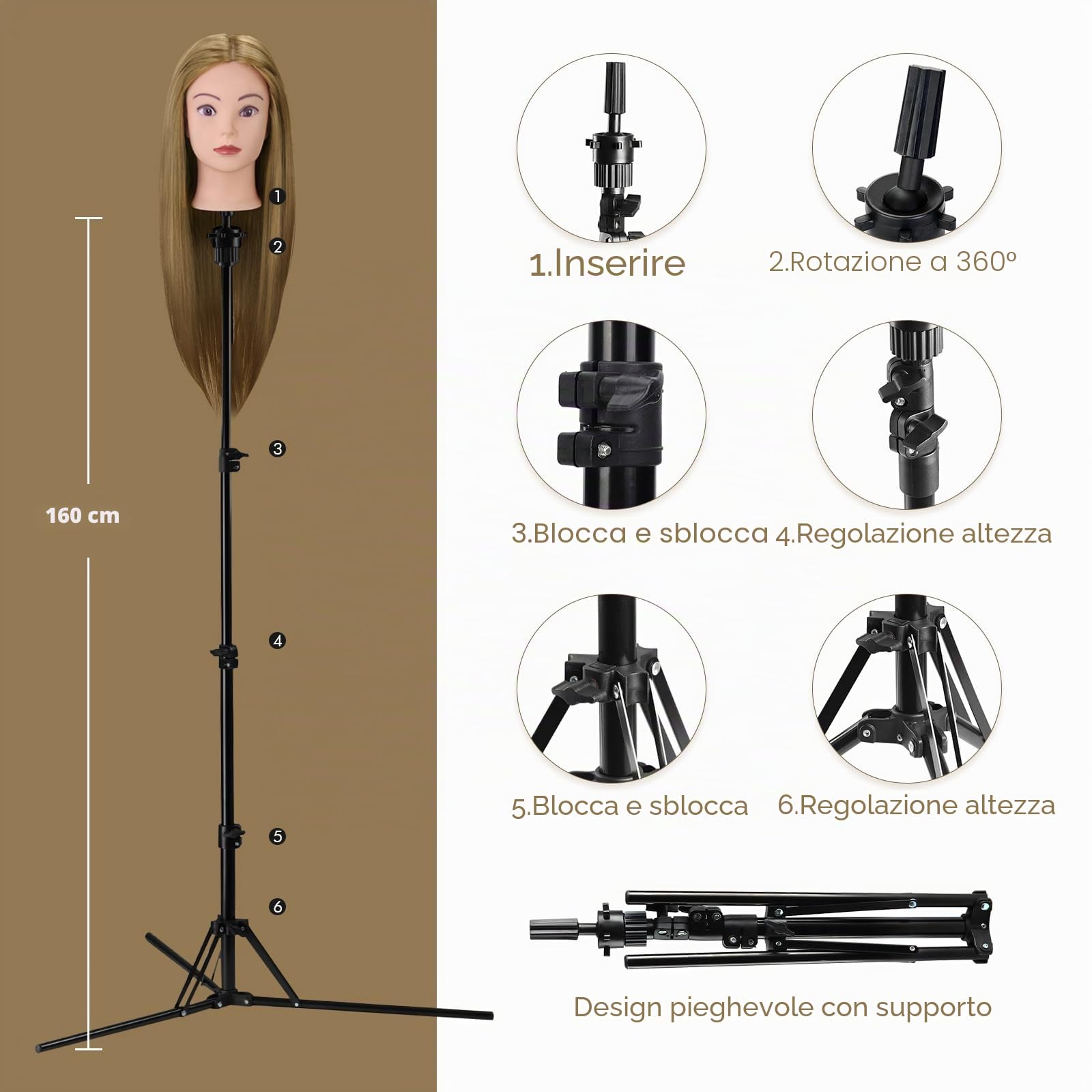 Testa per Acconciature 71cm Capelli Veri 60% Bionda con Supporto + Accessori Set