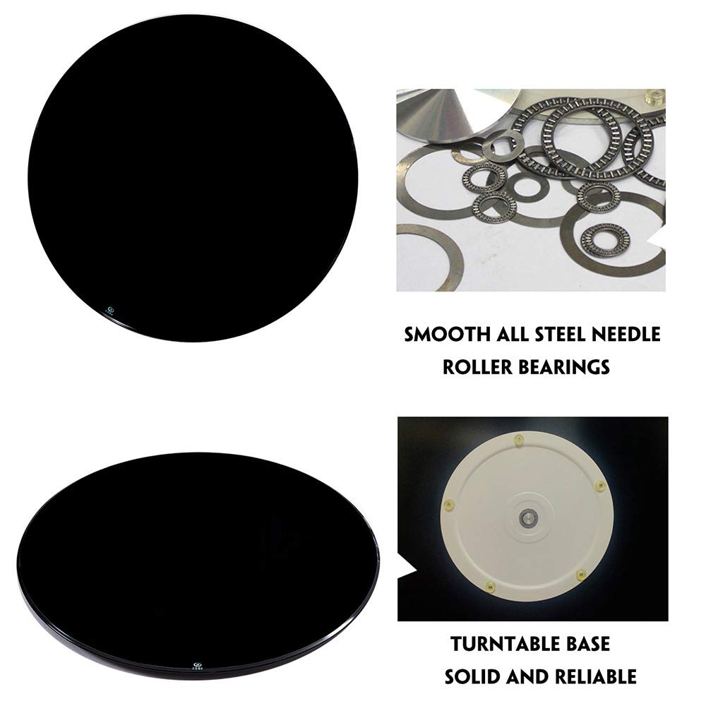 Plateau tournant Rond en Verre trempé,Grande Cuisine paresseuse de 50 cm,Plateau Rotatif Robuste pour Table à Manger d'hôtel de 120 cm,avec roulement Silencieux,épaisseur 10 mm (Noir)