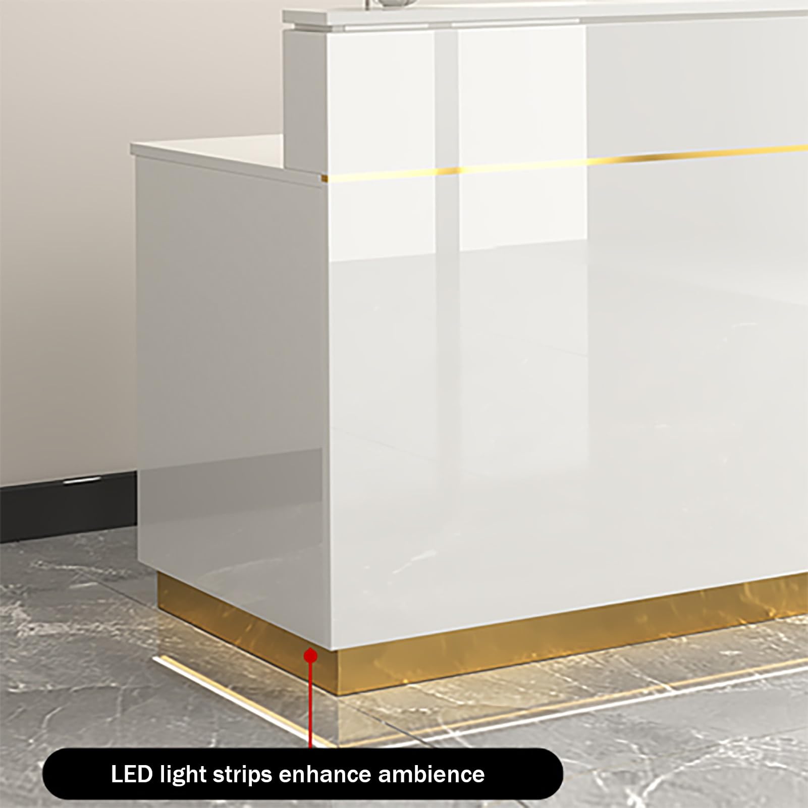 Rezeptionstresen, Kassentisch, Kassierer, Büro-Spindtisch mit Schubladenkabel, moderner LED-Rezeptionstisch mit abschließbarer Schublade und Stauraum, weißer Thekentisch für die Einzelhandel
