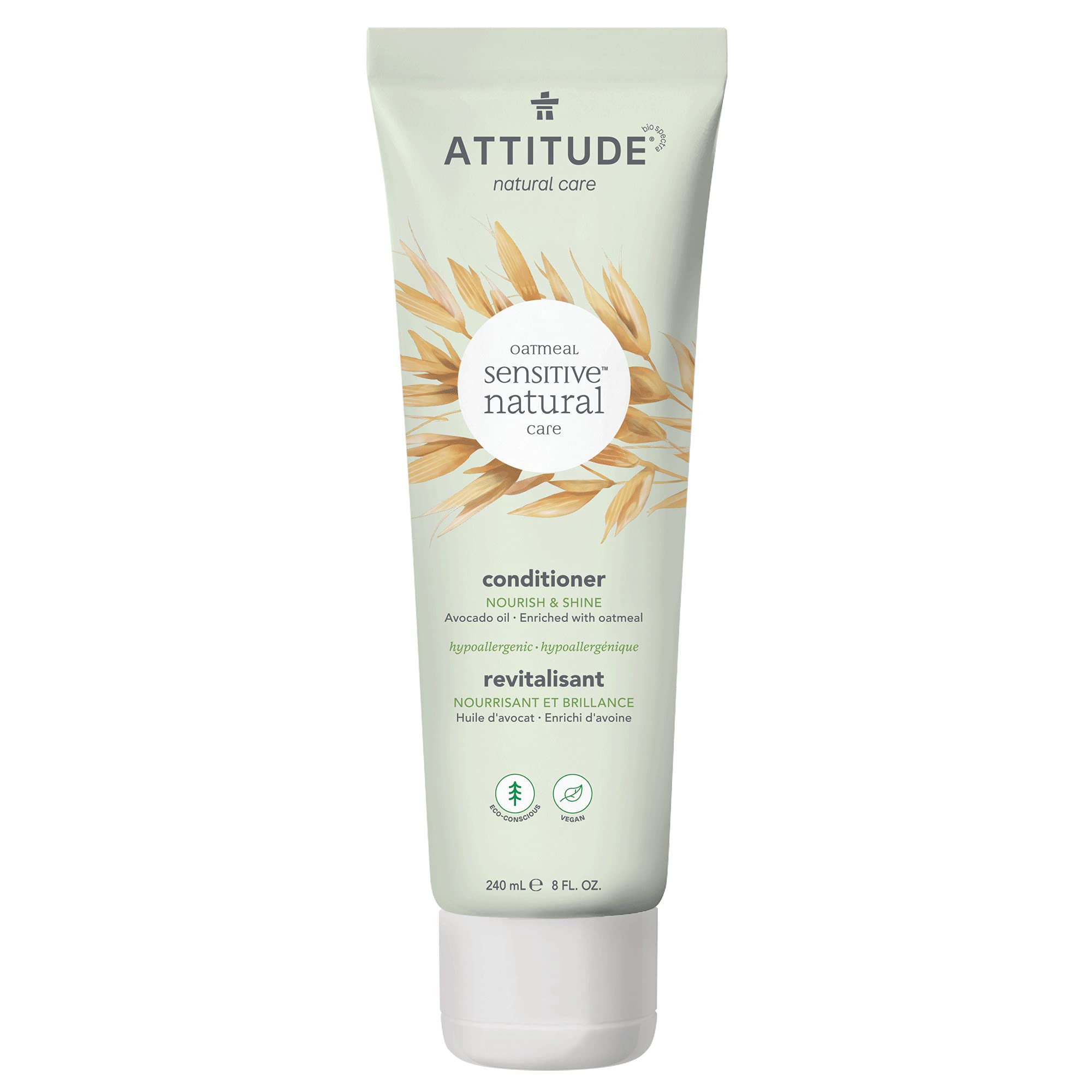 ATTITUDENourishing Hair Conditioner for Sensitive Dry Scalp, Dry and Damaged Hair, Soothing Oat, Naturally Derived Ingredients, Dermatologically Tested, Vegan Detangler, 240 mL
