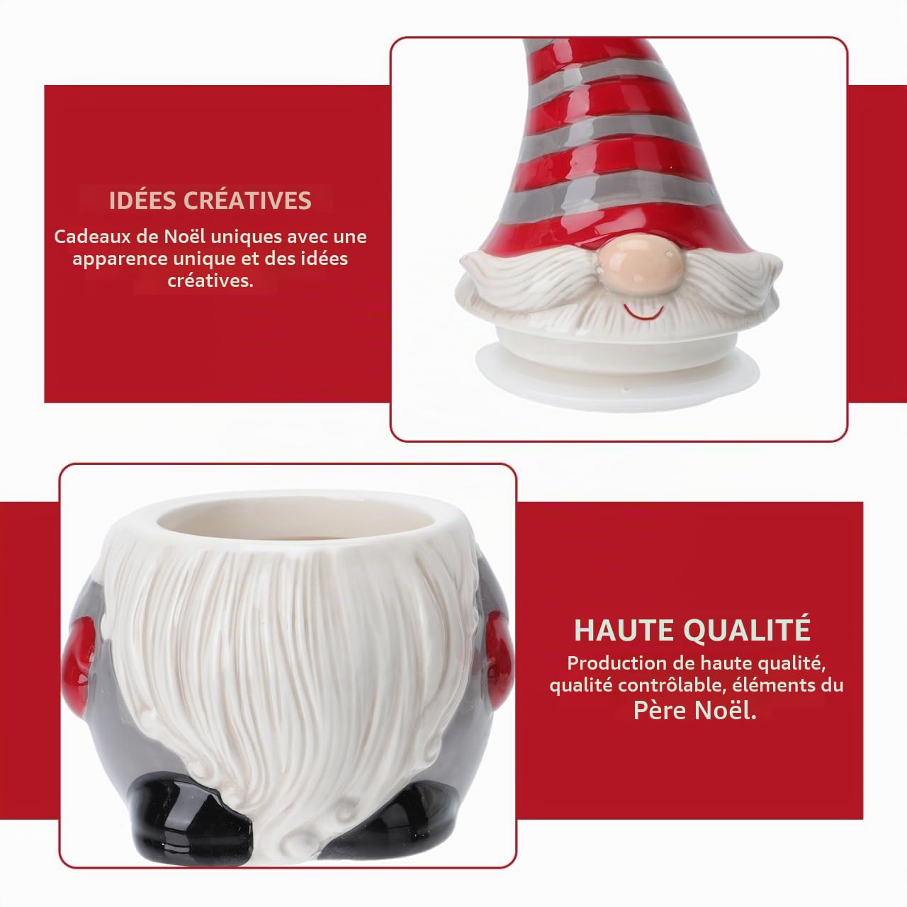 Angoily Pot À Biscuits De NoëL En CéRamique Avec Couvercle Gnome BoîTe À Bonbons Conteneur De Stockage Cadeaux De NoëL DéCoration Maison Pot De Stockage PèRe RéSistant À L'Humidité Pour Biscuits
