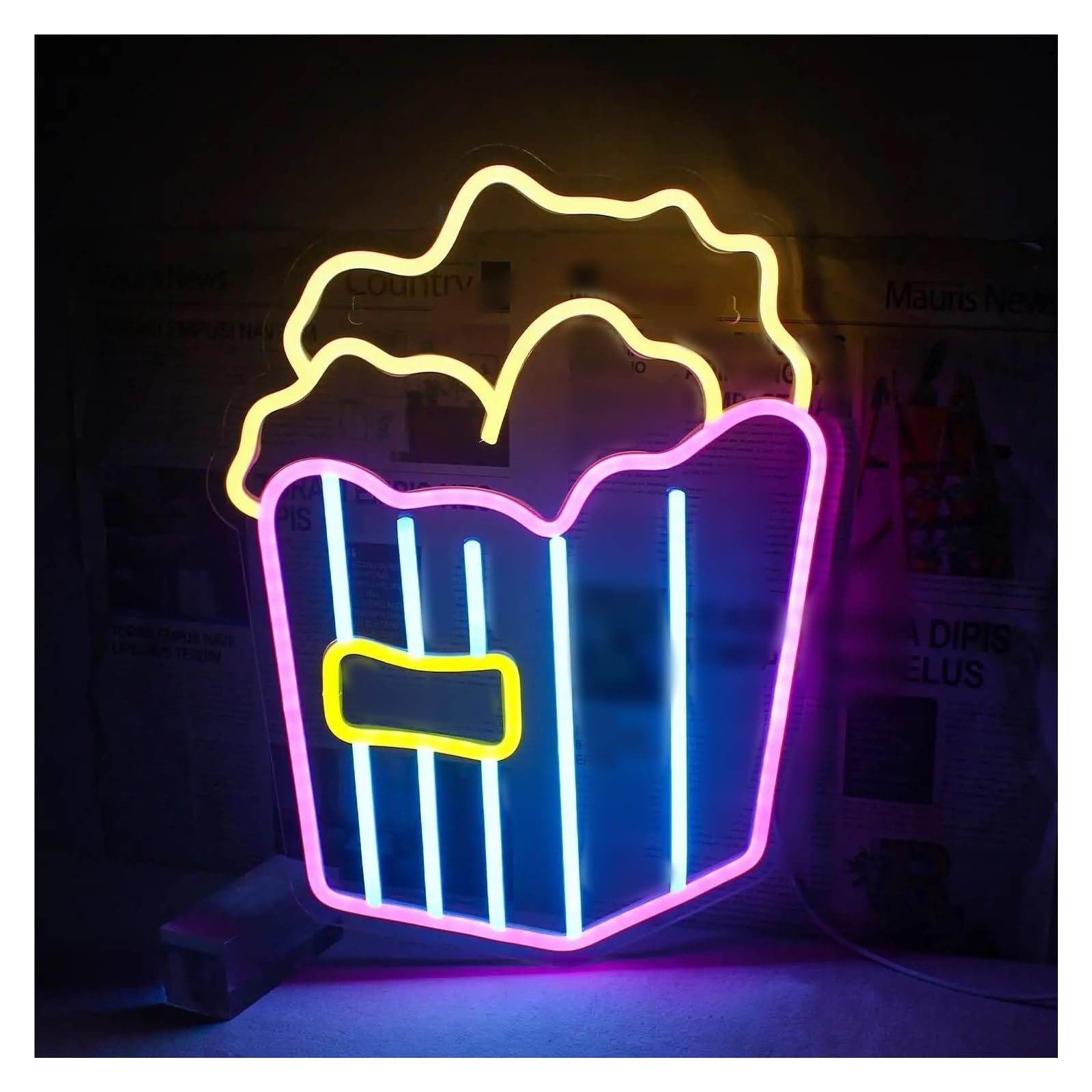 LEMST Sign Lamp Popcorn Neon Sign, Commercial Light Sign, USB Power Supply with Adjustable Brightness Switch 35x28cm