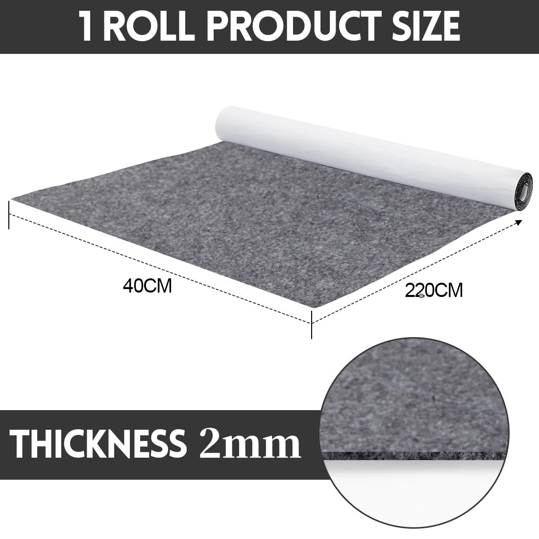 LOMUG Feltro Adesivo Grigio 40x220 Cm, Spessore 1mm, Rotolo Autoadesivo Per Rivestimenti, Fai Da Te, Camper, Auto E Mobili - 2