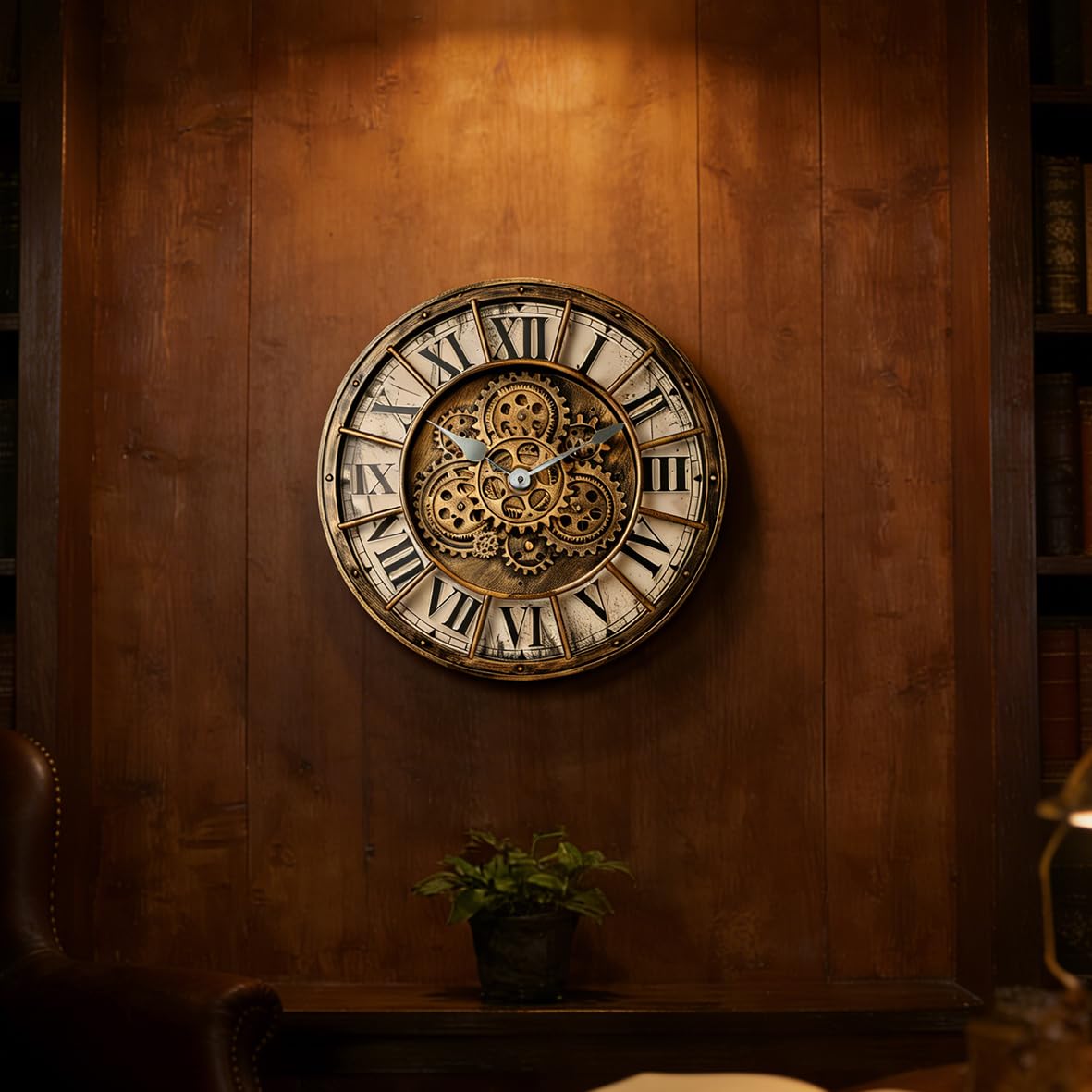Générique Newly Horloge Murale à Engrenages Mobiles de 45,7 cm, décoration Industrielle Steampunk, Horloge Murale rétro en métal à Grands Chiffres pour Cuisine, Salon, Bureau, Salle d'étude (Bronze)