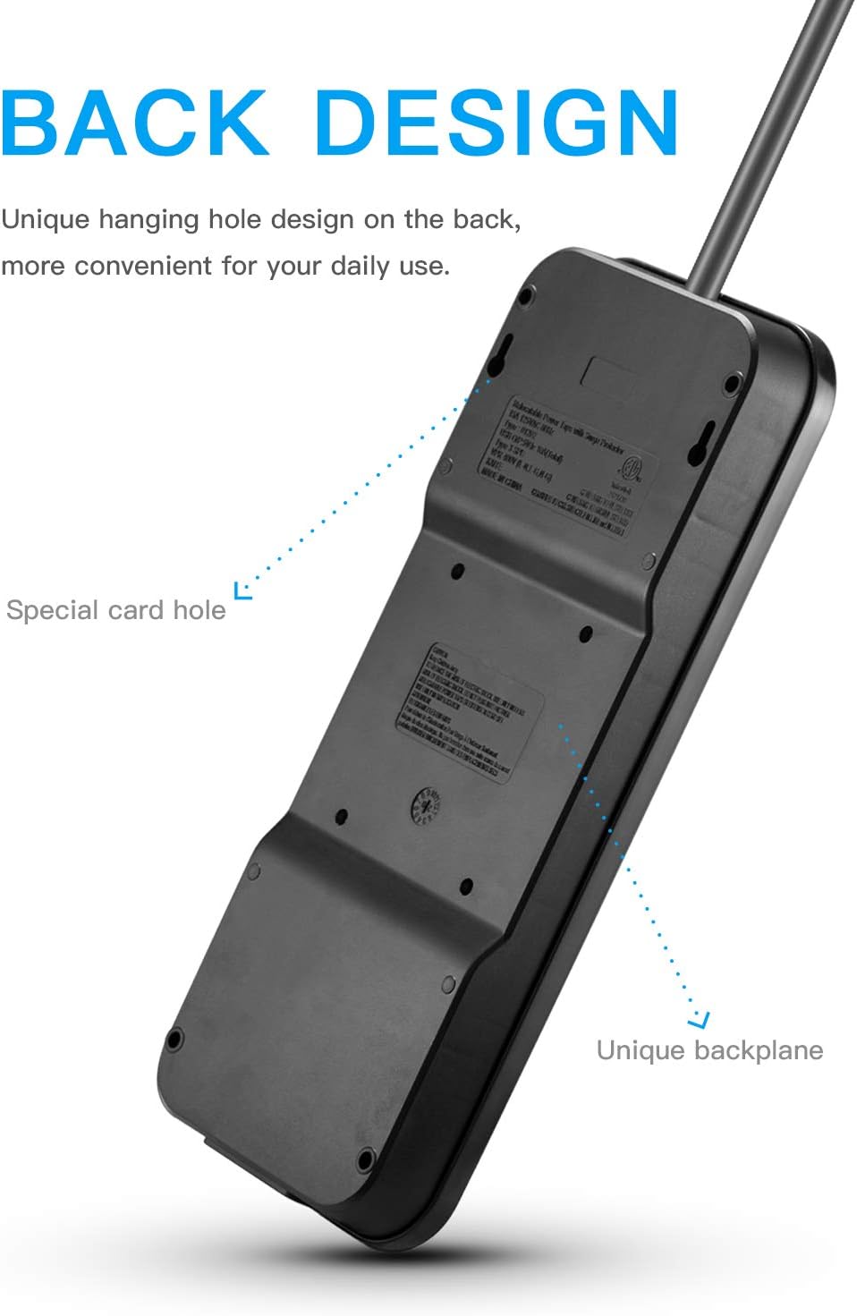 KMC 12-Outlet Surge Protector Power Strip with 8 USB Charging Ports (5V/10A), 2500J,6-Foot Cord