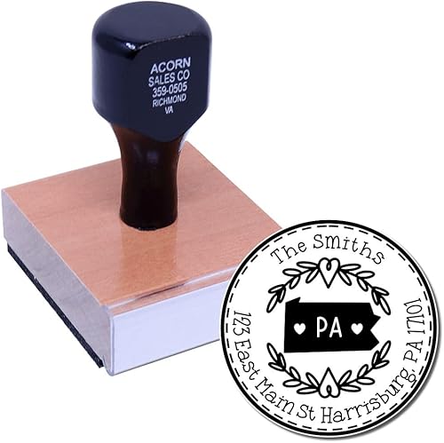 Miniatura 215 de Round State Love - Sello de dirección de devolución para Texas, uso con almohadilla de sello, mango de madera, sello de dirección de Texas