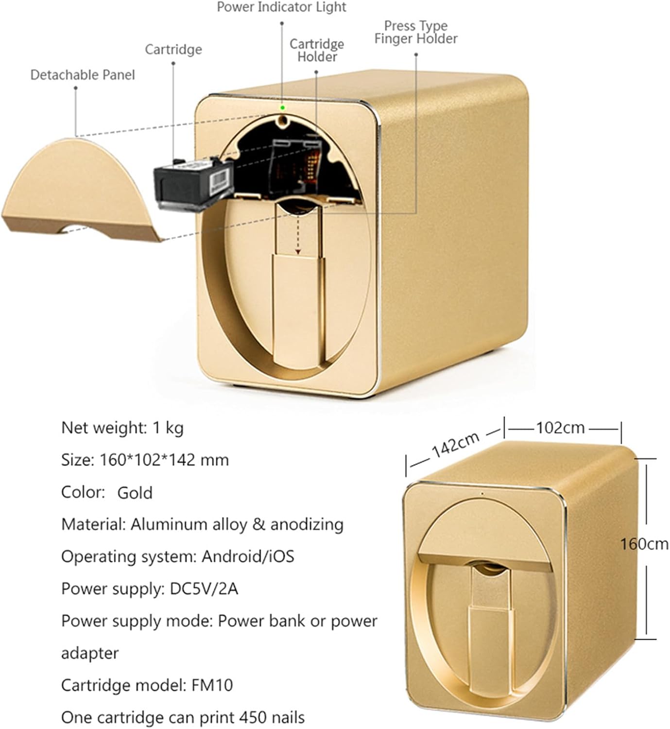 Portable Mobile Nail Printing Machine,Smart Nail Printer H1 Nail Art Printing Machine with Metal Case for Home Usage Nail Salon