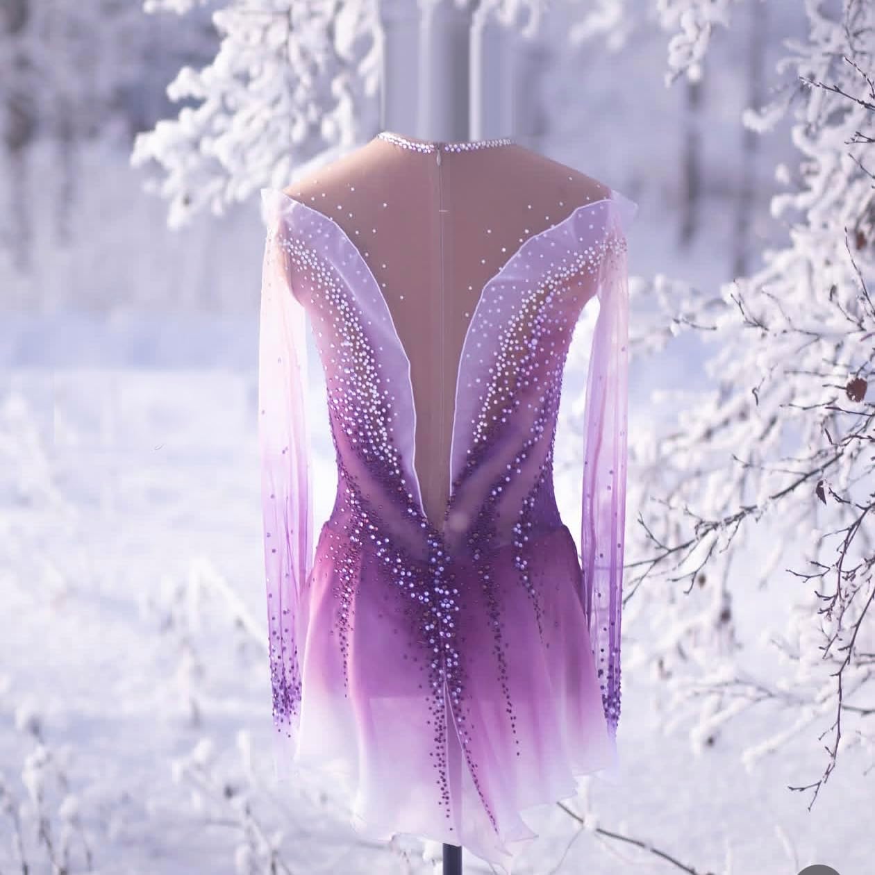 Figure Skating Dress, Performance Costume with Crystals,Black Ombre (US, Numeric Height