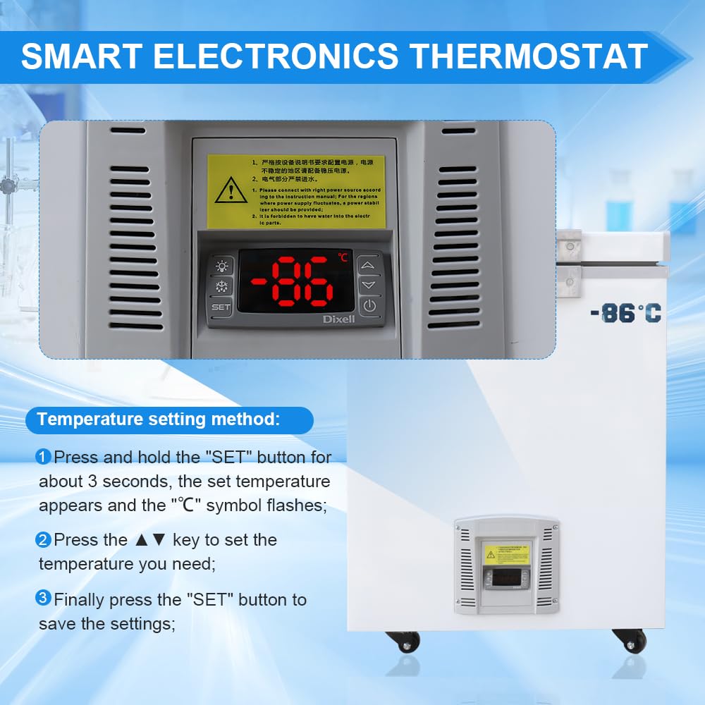 Lab Deep Freezer 50 L, -86 ℃ (-122,8 ℉), congelatore a temperatura ultra bassa, congelatore medico con ruote, frigorifero da laboratorio per lo stoccaggio, la ricerca.