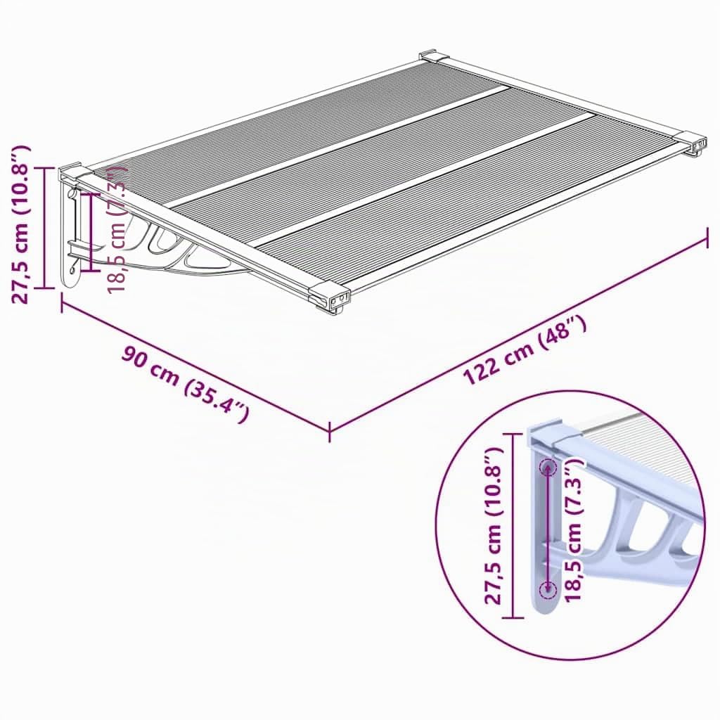 vidaXL Türvordach Grau und Transparent 122x90 cm Polycarbonat
