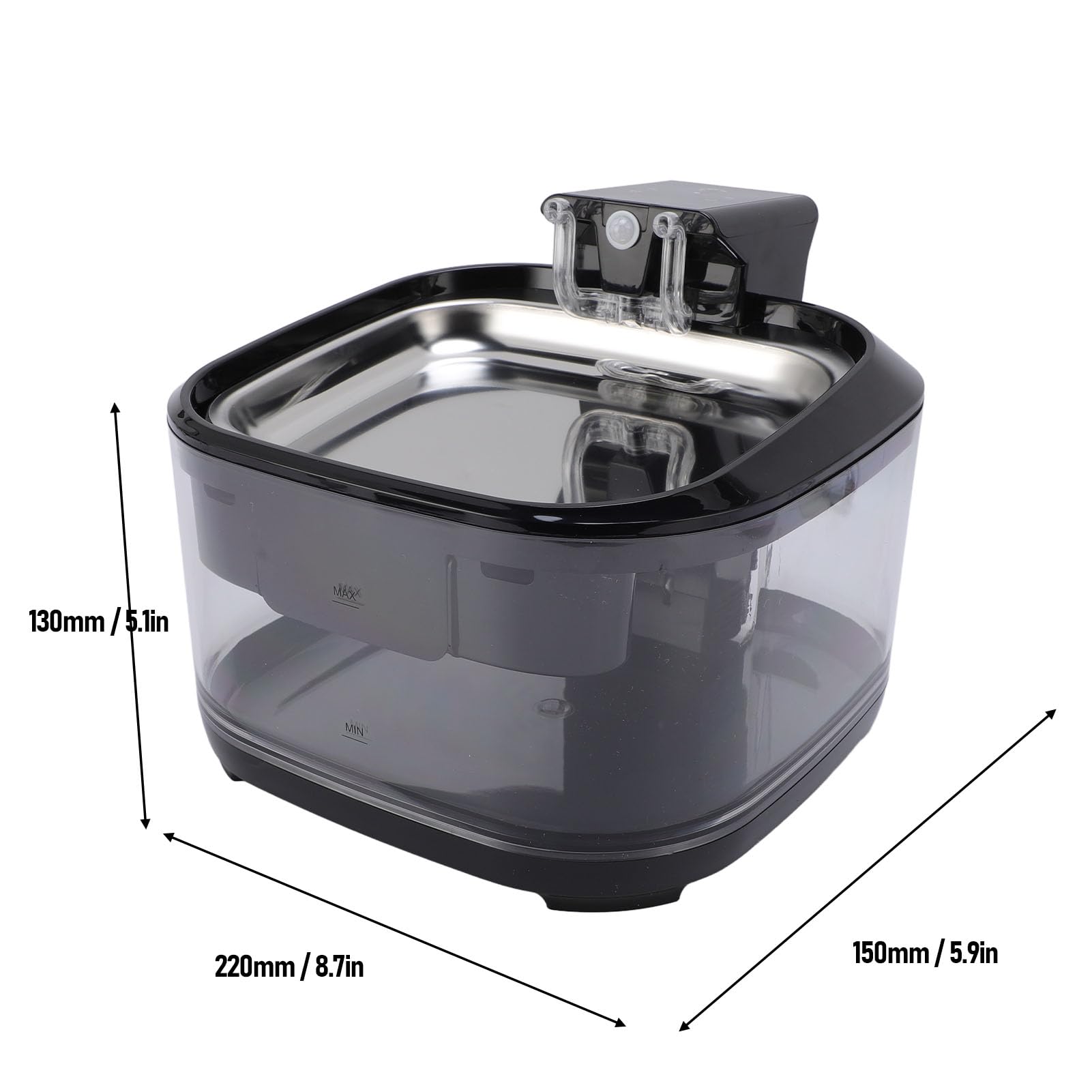 AMONIDA Fuente para Mascotas de 4,5 L, Fuente de Filtración de Circulación Silenciosa, de Cuenco de Acero Inoxidable, Ideal para Perros y Gatos (Black)