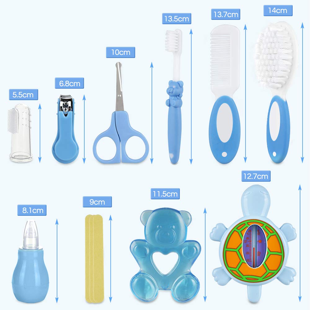 Lictin Set per la Cura del Bambino - Beauty BabyCare - Calibro, pettine, spazzolino da denti, dispositivo di aspirazione nasale e altri accessori (azzurro)