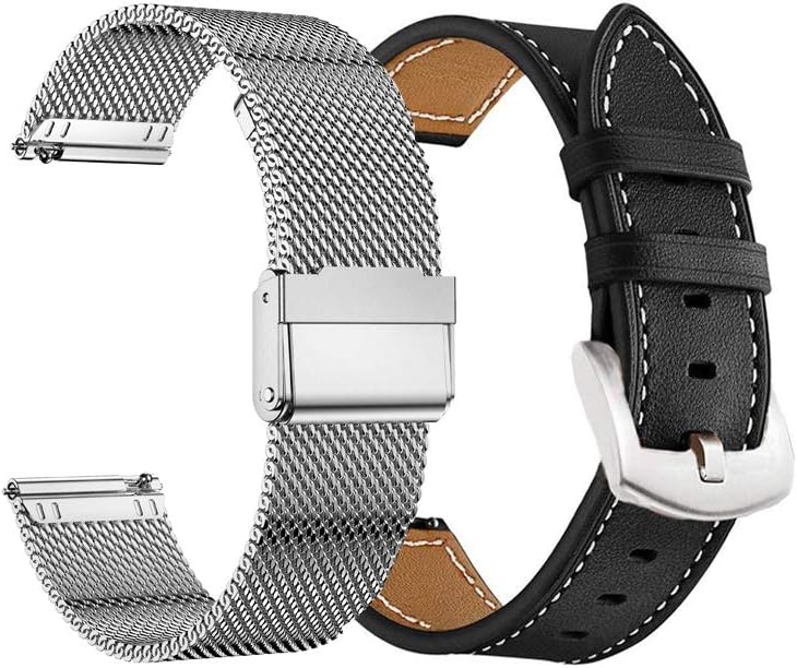 Yeejok Compatible with Samsung Galaxy Watch 3 45mm/ 46mm Bands for Men Women, 22mm Mesh Woven Watch Band & Genuine Leather Strap for Samsung Gear S3 Frontier/Classic, Silver+Black