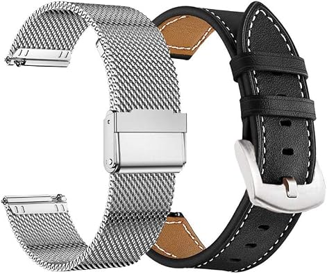 Galaxy Watch 7 6 5 4 FE Bands 44mm 40mm Men Women, Compatible for Samsung Galaxy Watch 6/4 Classic 47mm 43mm 46mm 42mm Straps, Galaxy Watch5 Pro 45mm Replacement, Milanese Metal+Leather