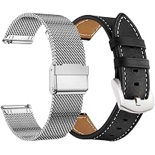 Galaxy Watch 7 6 5 4 FE Bands 44mm 40mm Men Women, Compatible for Samsung Galaxy Watch 6/4 Classic 47mm 43mm 46mm 42mm Straps, Galaxy Watch5 Pro 45mm Replacement, Milanese Metal+Leather