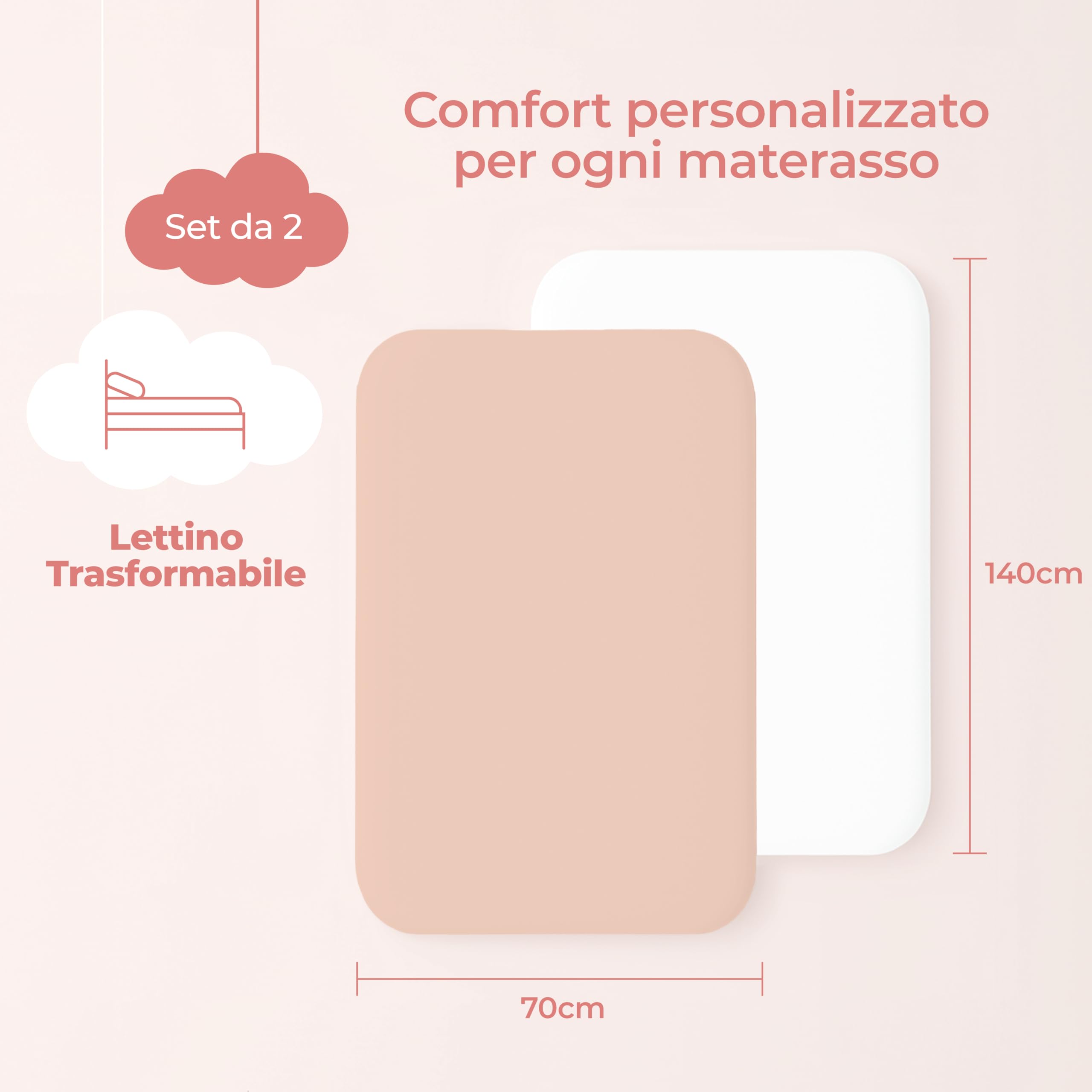Dreamzie Set 2 Lenzuola Lettino 70x140 Cotone - Lenzuolo Con Angoli, Oeko-Tex Certificato - Per Lettino Con Sbarre E Letto Bambini - Rosa/Bianco