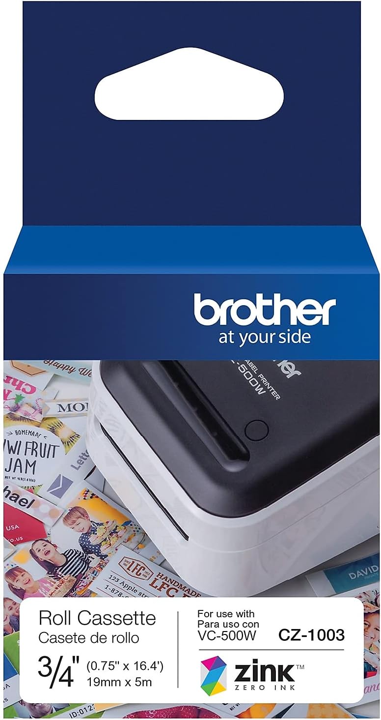Brother Genuine CZ-1003 Continuous Length ¾” (0.75”) 19 mm Wide x 16.4 ft. (5 m) Long Label roll Featuring Zero Ink Technology, CZ1003