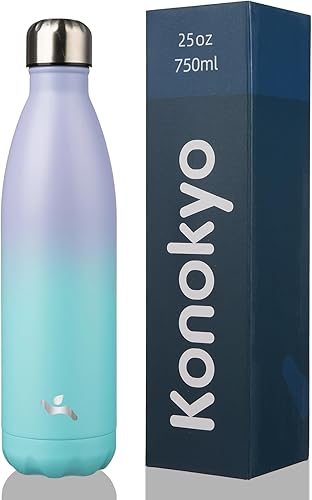 Miniatura 26 de Botellas de agua con aislamiento, de 25 onzas, de doble pared, de acero inoxidable, con vacío, de metal, para deportes y viajes, color azul