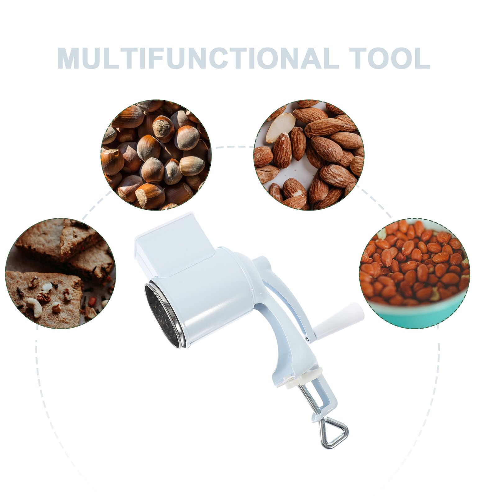 Housoutil Rallador de Queso Resistente Manivela, Molino Manual Multiusos Diseño Ajustable y Partes Desmontables, Accesorio Hogar en Aleación de Aluminio y Acero Inoxidable