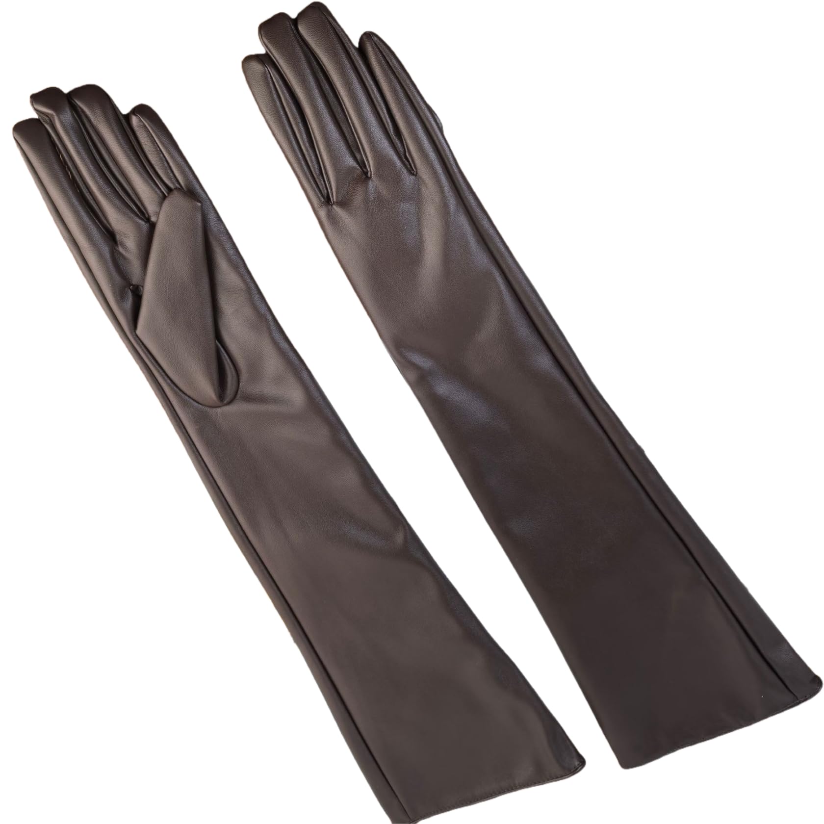 YISENJEE Leather Gloves Women 50Cm Faux Leather Long Fashionable Pu Stage Performance Autumn And Winter Warmth - Light Brown M