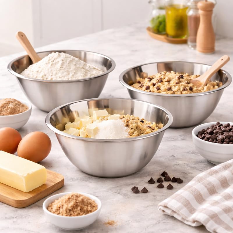 Image of KMW Stainless Steel Mixing Bowl Deep 8 Qt (7.6 litres) | with Enhanced Durability | Professional-Grade Build (Set of 2 Bowls)